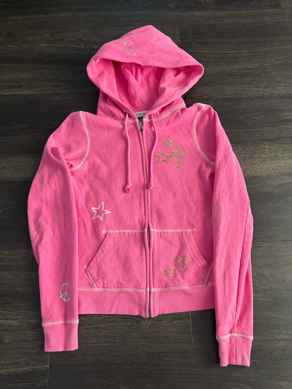 Victoria Secret Pink Share the Love hoodie sweatshirt Sz XS Pink Bling Studs